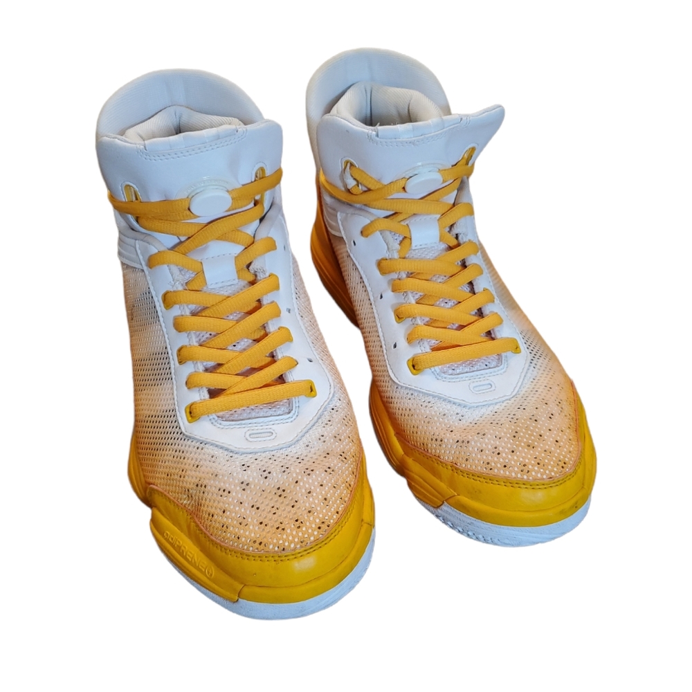 Stylish White and Yellow High-Top Sneakers